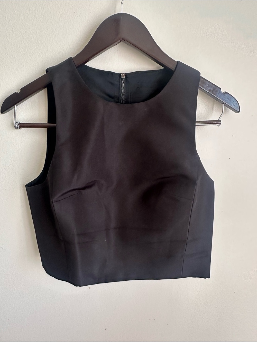 Tibi Silk Black Sleeveless Crop Top